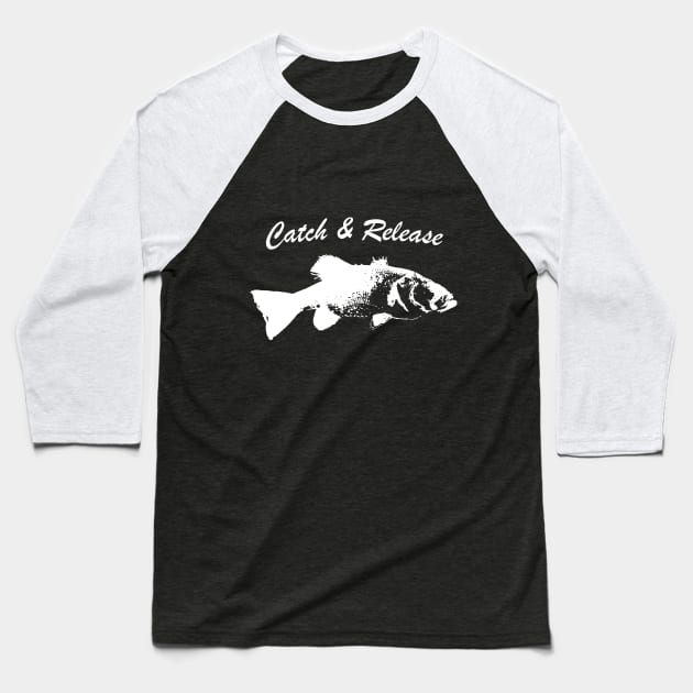 Catch and Release Series, Bass, White color Baseball T-Shirt by BassFishin